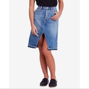 FP  Cotton Released-Hem Denim Midi-Skirt